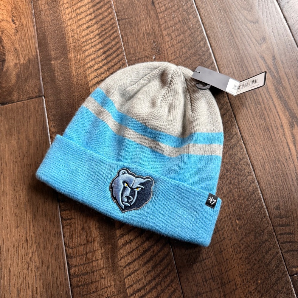 47 Brand NWT Memphis Grizzlies NBA Knit Cuffed Beanie Hat Light Blue Grey OSFA